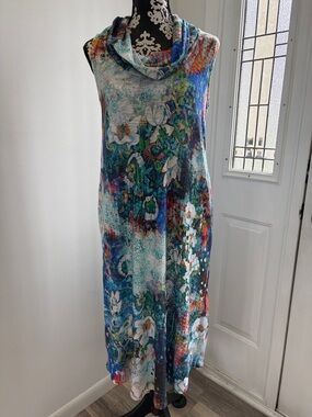 Inoah Dress Spring Bloom Sleeveless Cowl Neck Floral Maxi Dress in Blue & Teal